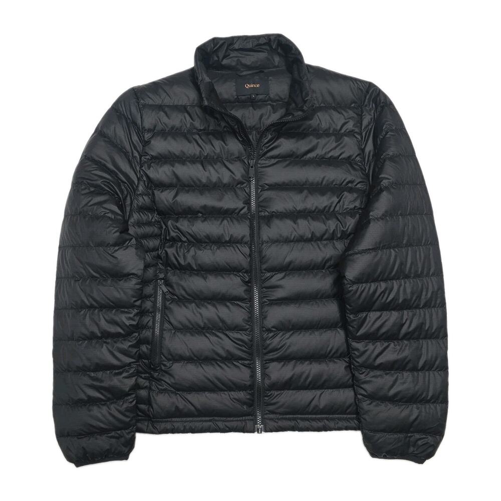 Quince Lightweight Down Packable Puffer Jacket Womens Size L Black Full Zip